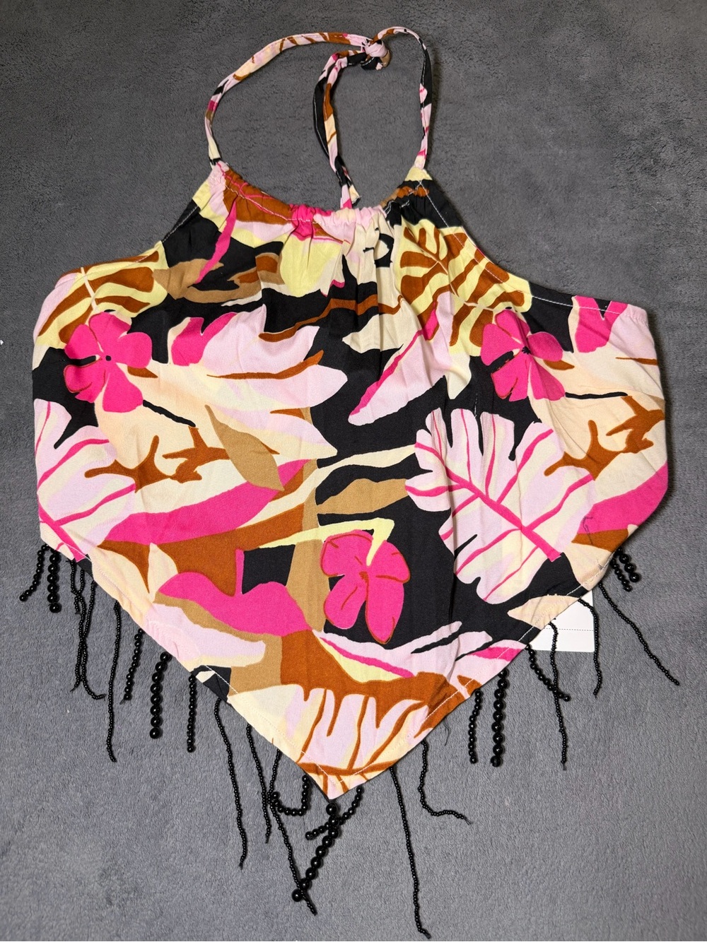 Forever 21 Floral Halter Handkerchief Top in Black, Pink, Cream and Brown